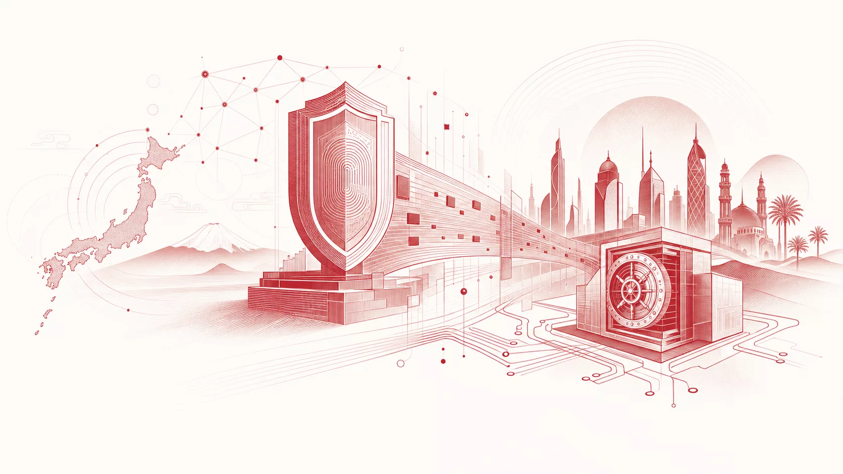 Cybersecurity & Digital Trust — shield, padlock and node network