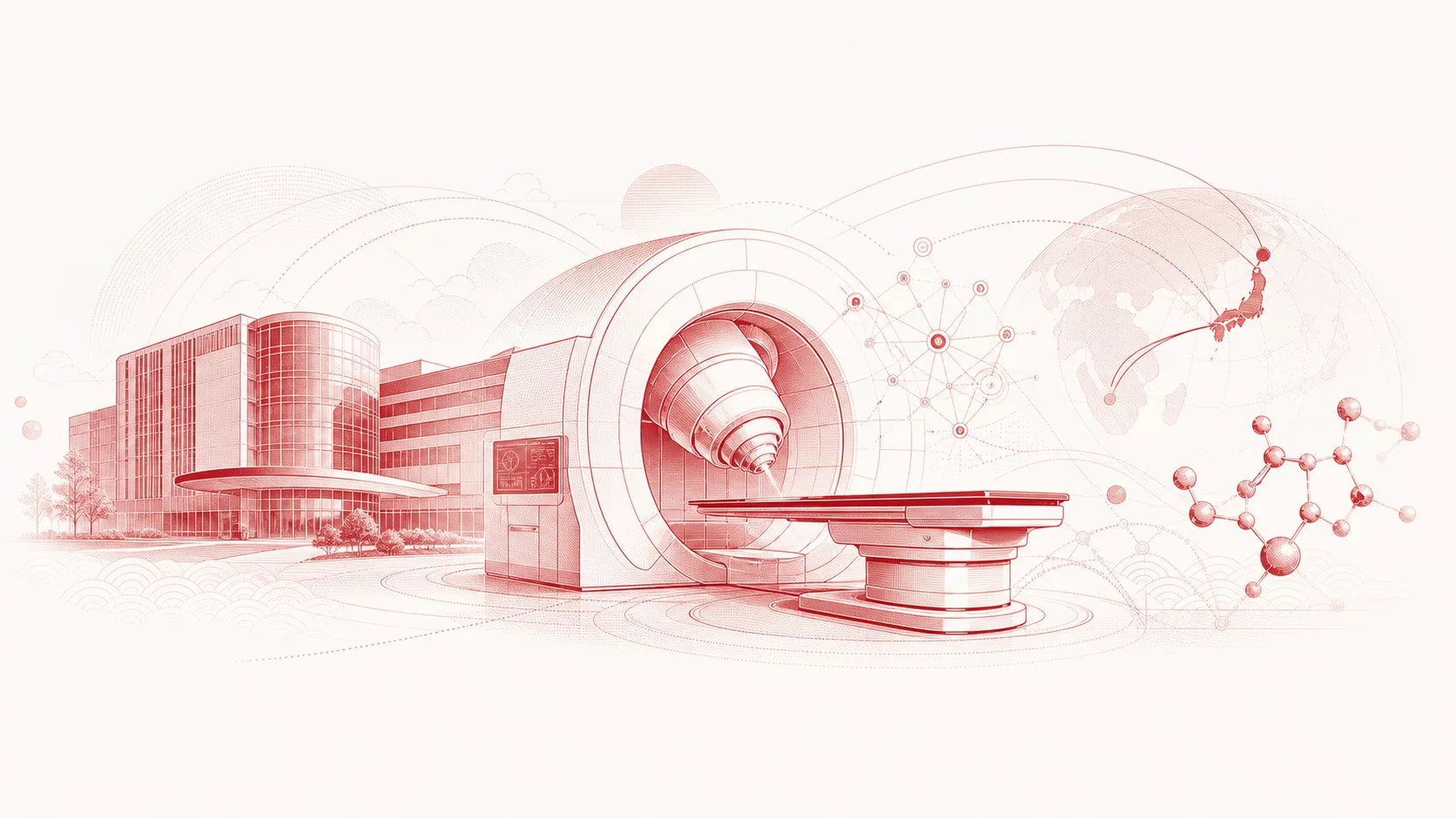 Healthcare & Medical Technology — therapy gantry, medical cross and molecular lattice
